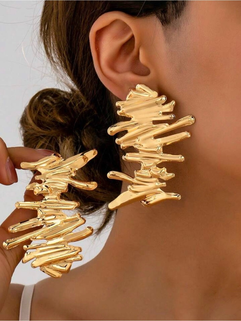 Gold Statement Sculptural Drop Earrings - Women Jewelry